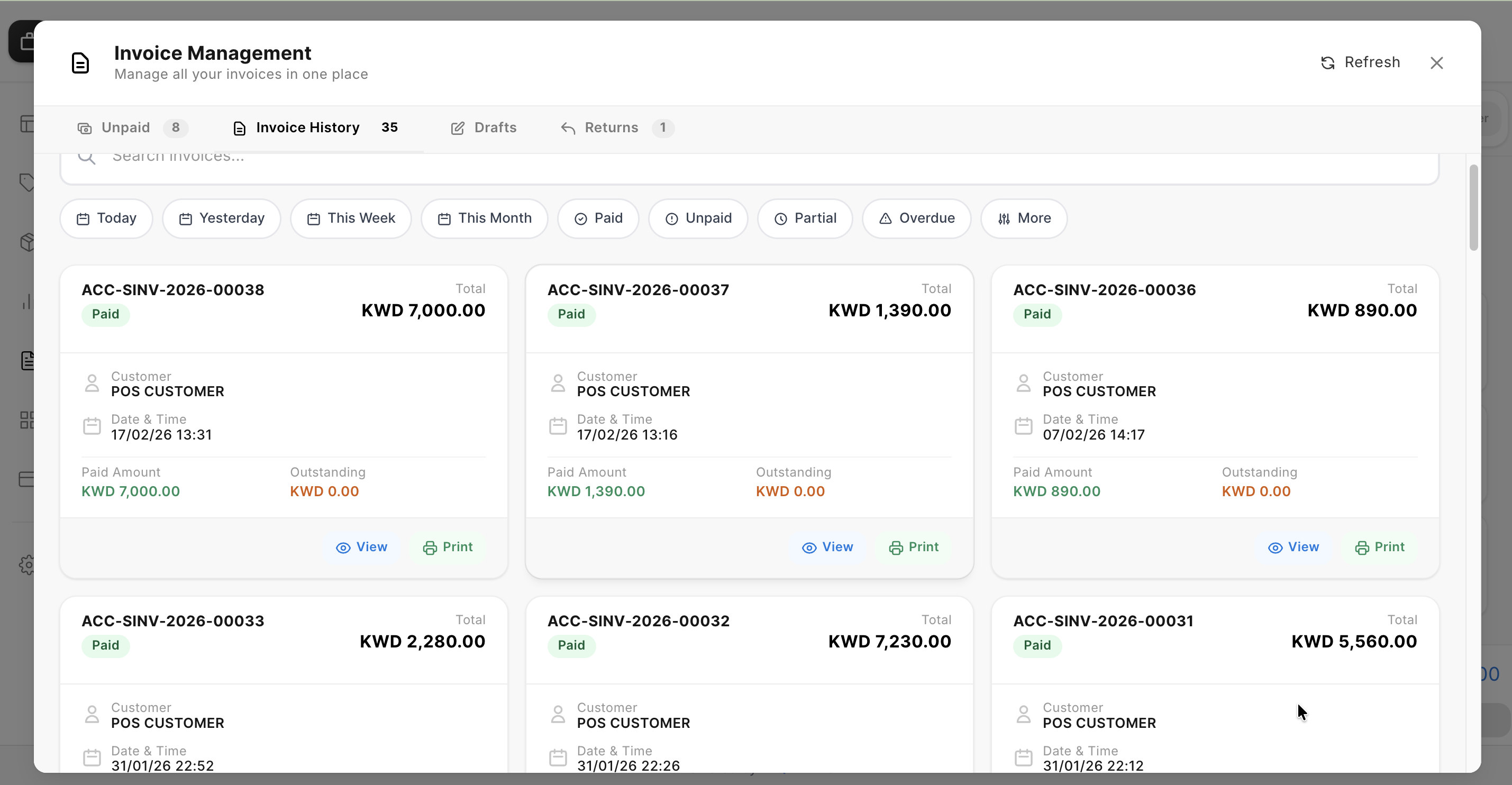 Invoice management cards